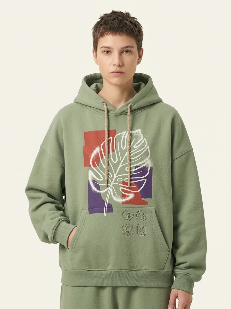 Unisex Botanical Art Monstera Leaf Abstract Hoodie