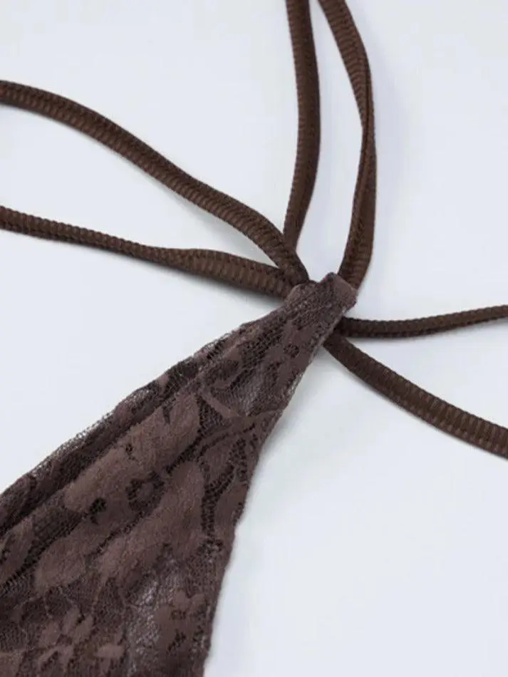 V-Neck Lace Lace-Up Slim-Fit Tank Top