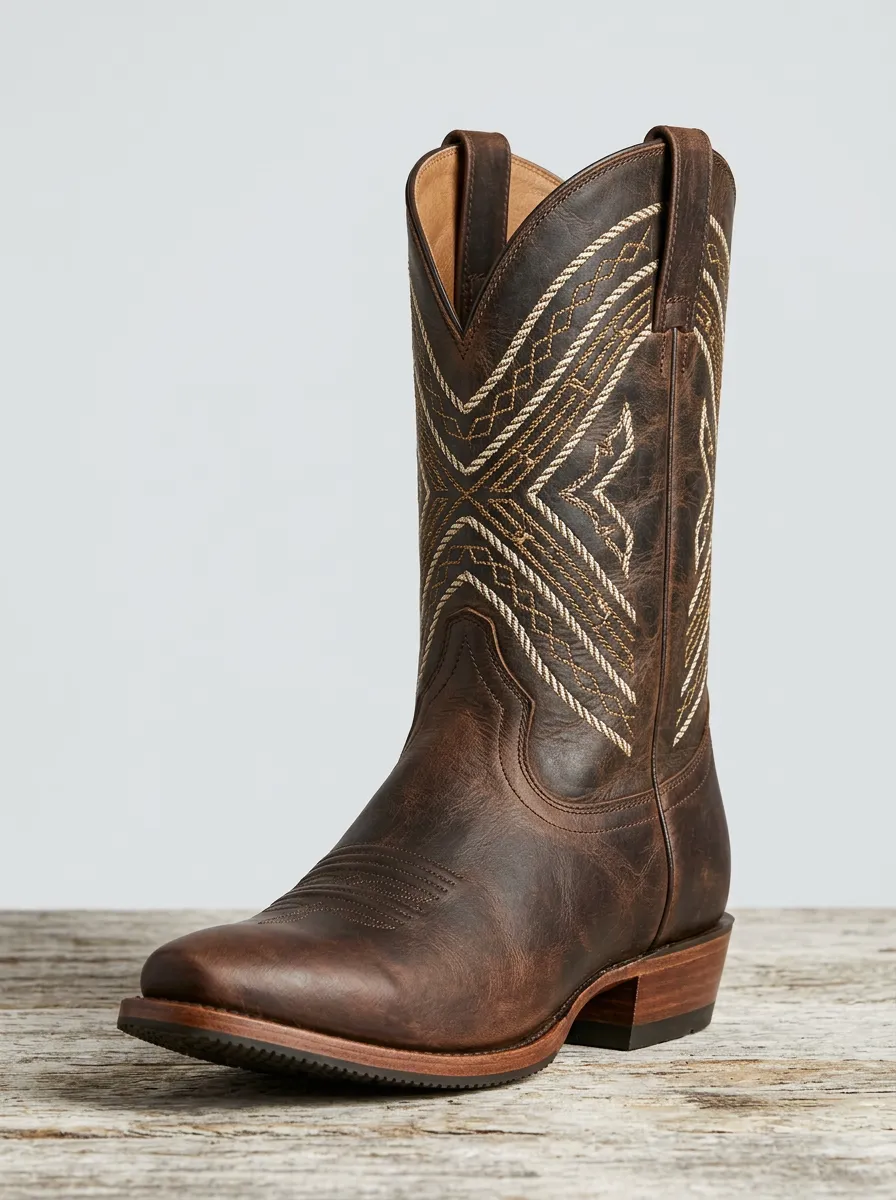 Outlaw-Inspired Embroidered Leather-Look Trail Look Men's Western Cowboy Boots