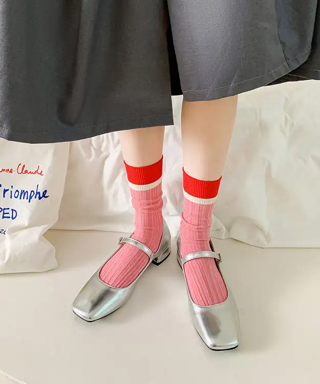 Korean Colorblock Mid Calf Socks