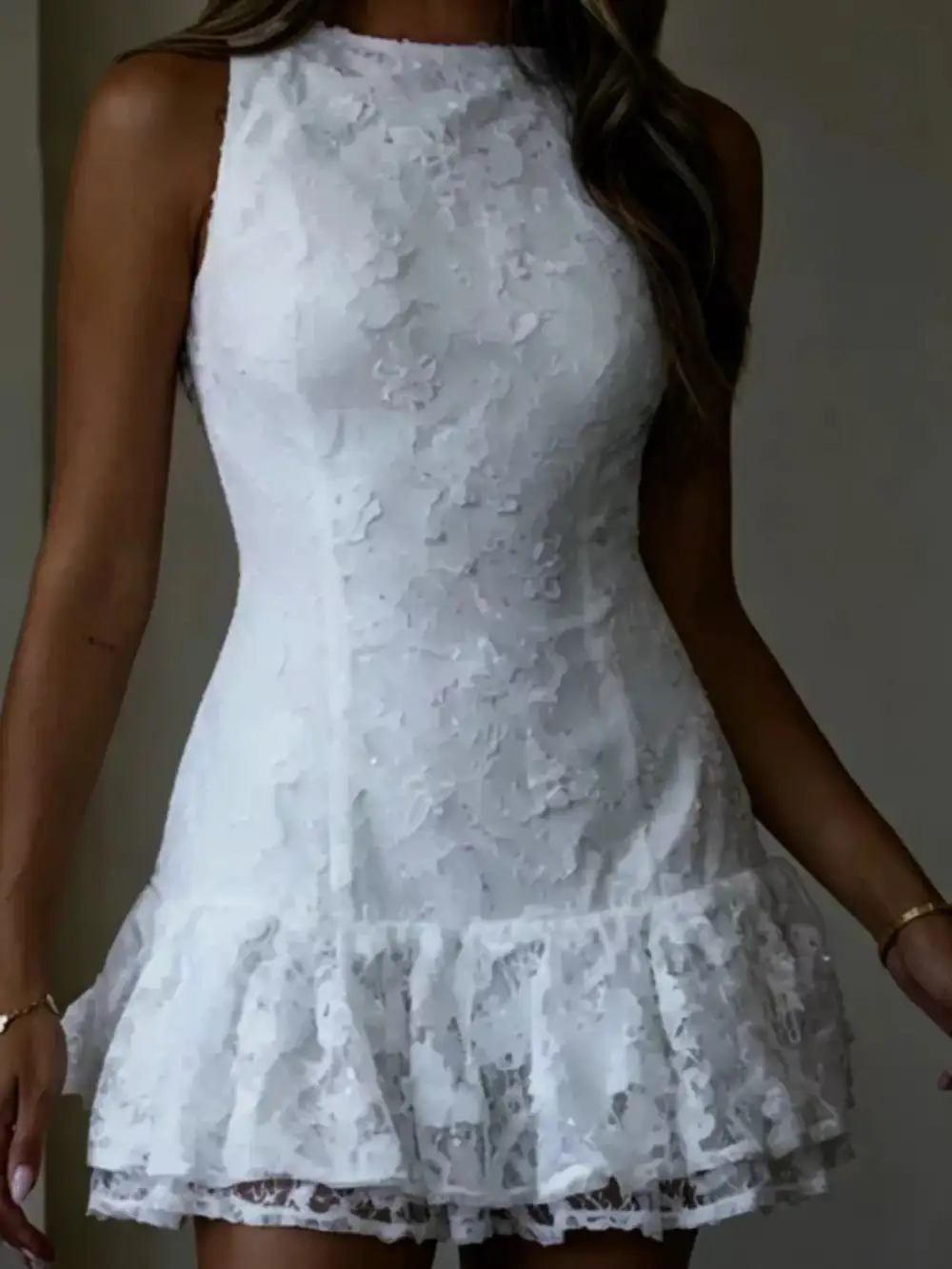Lace Ruffle Mini Dress
