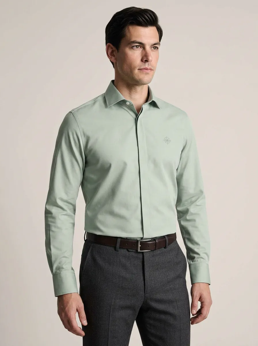 Men's Non-Iron Cotton Compass Logo Printed Shirt