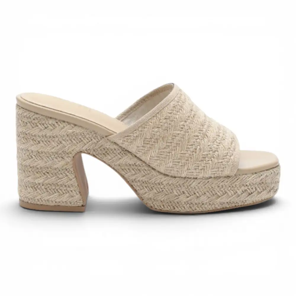 Amelia Raffia Platform Mule Heel
