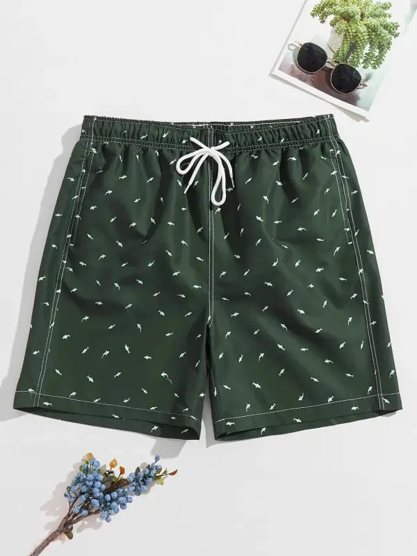 Men's Allover Shark Print Pocket Swim Trunks