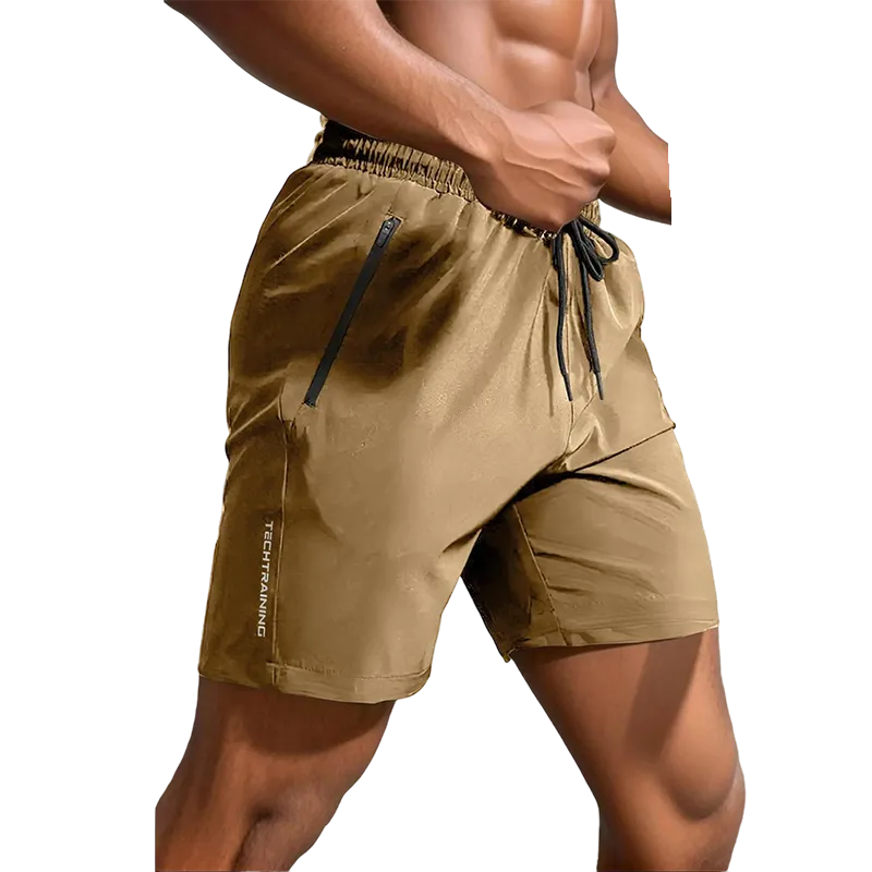 Men's New Trendy Letter Print Zipper Pocket Drawstring Waist Track Shorts