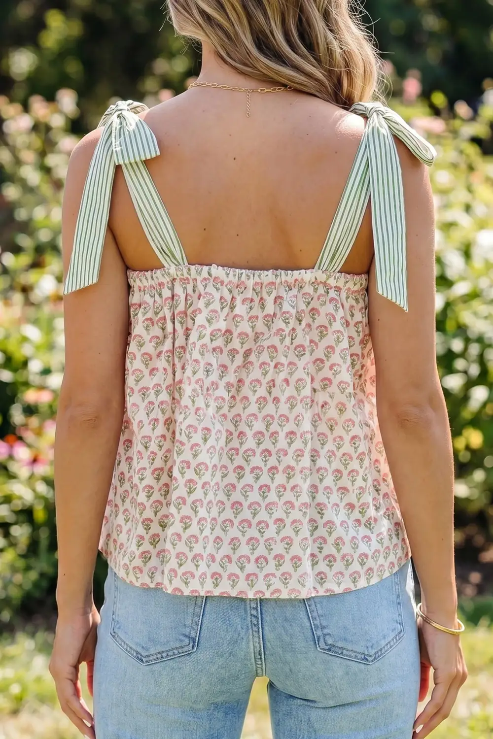 Refined Floral-Print Striped Tank Top
