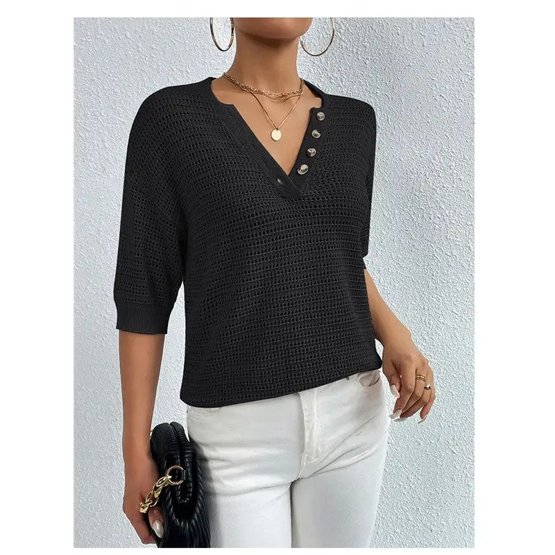 Women's Openwork V-Neck Sweater