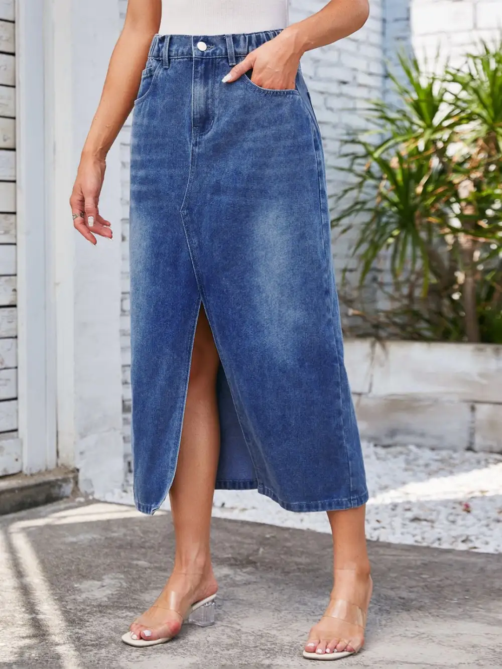 Balanced Denim Pocket Detail Skirt