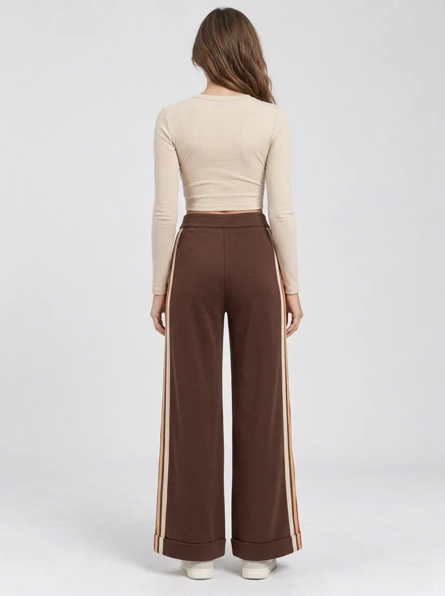 Women's High-Rise Patch-Pocket Cuffed Wide-Leg Trousers
