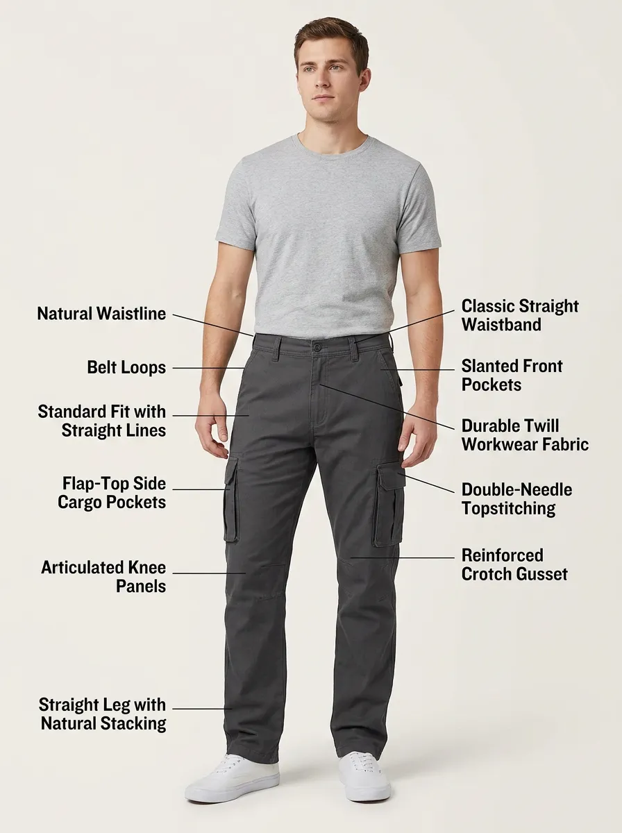 Men's Durable Twill Multi-Pocket Straight Leg Cargo Pants
