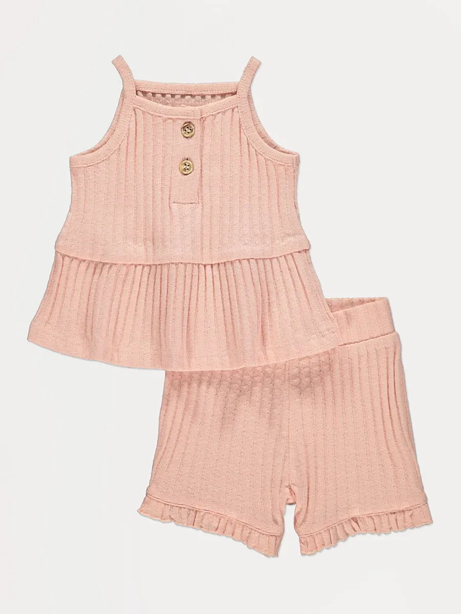 Pink Ribbed Top and Shorts Outfit
