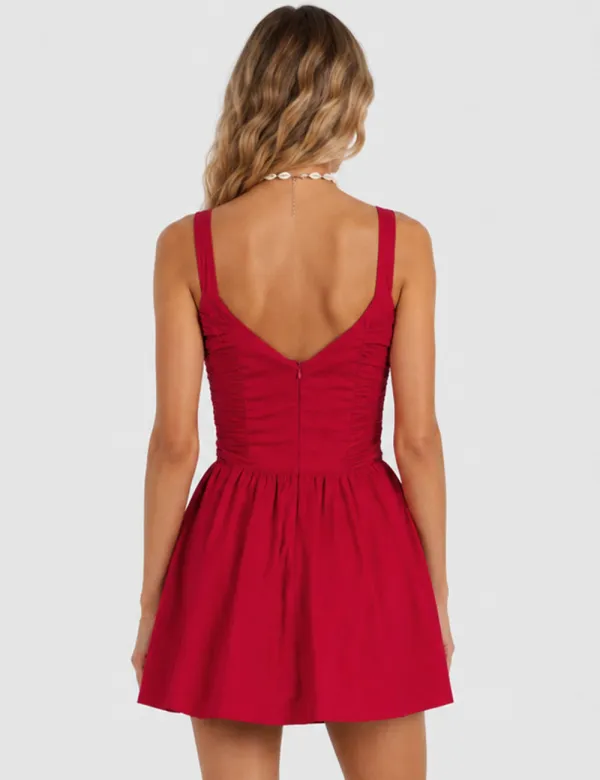 Solid Color Corset Ruched Square Neck Mini Dress