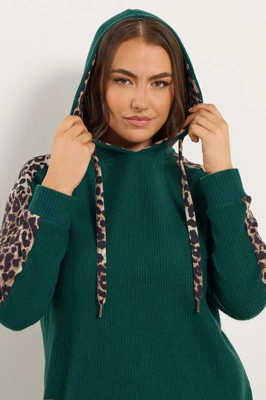 Green Leopard Print Trim Hoodie detail 3
