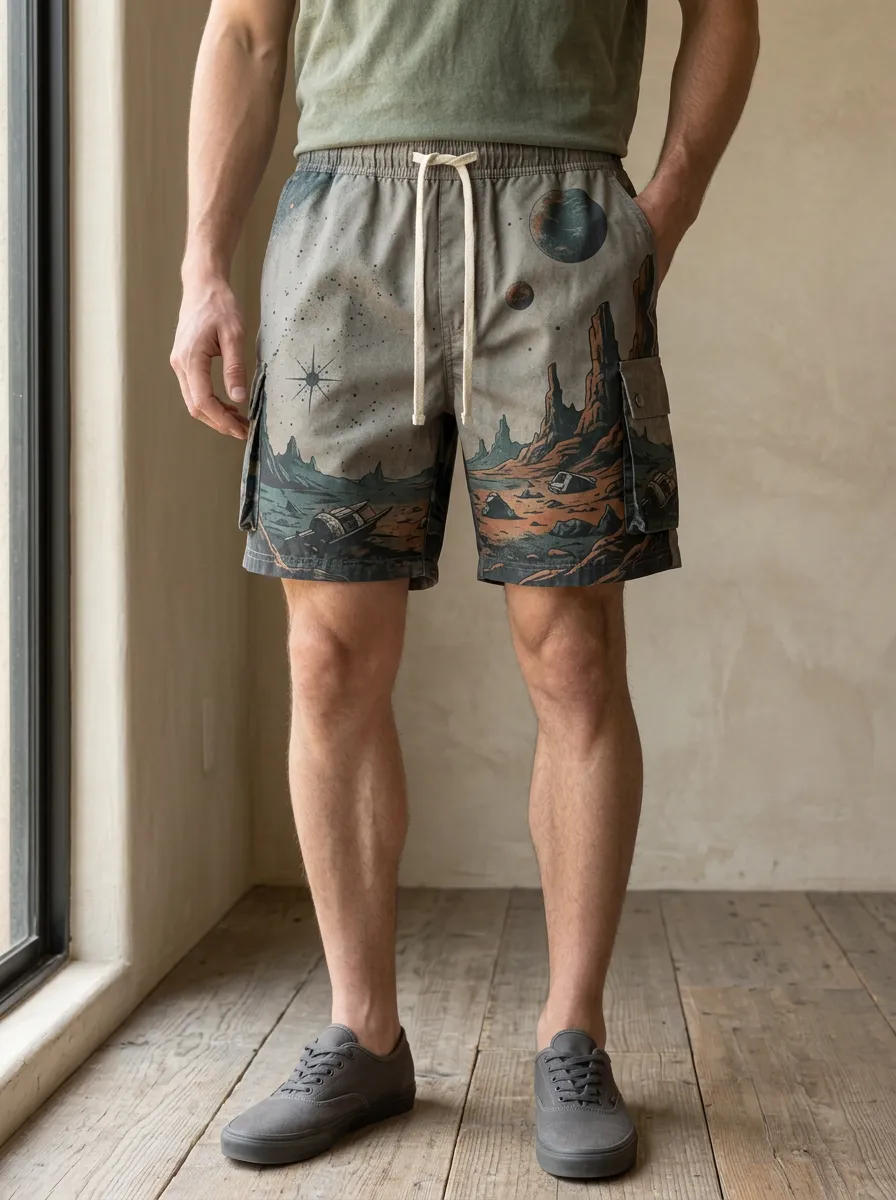 Men's Space Explorer Planet Landscape Cargo Shorts
