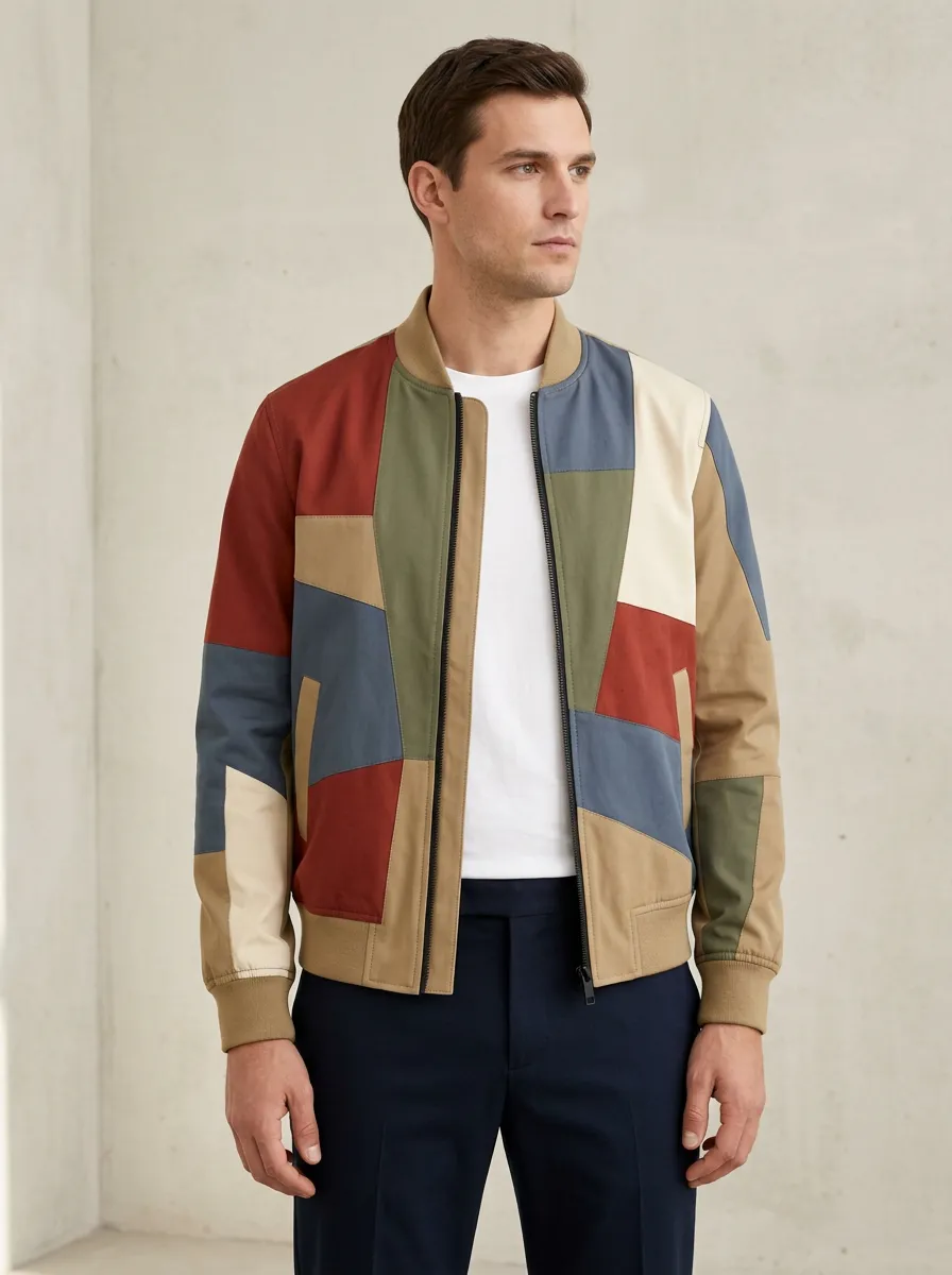 Patchwork Print Sleeve Detail Bomber Jacket