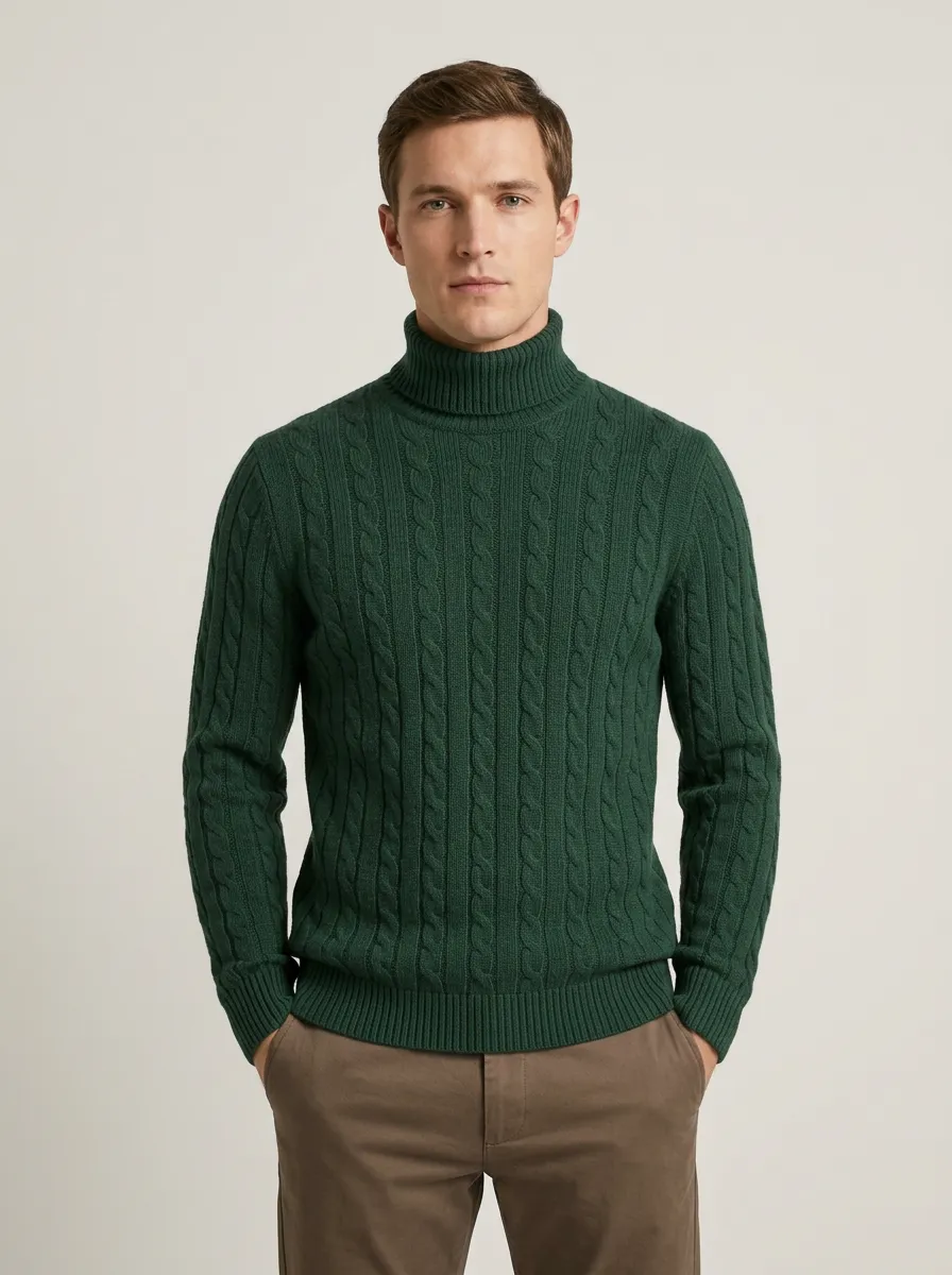 Men's Timeless Classic Cable Knit Turtleneck Sweater