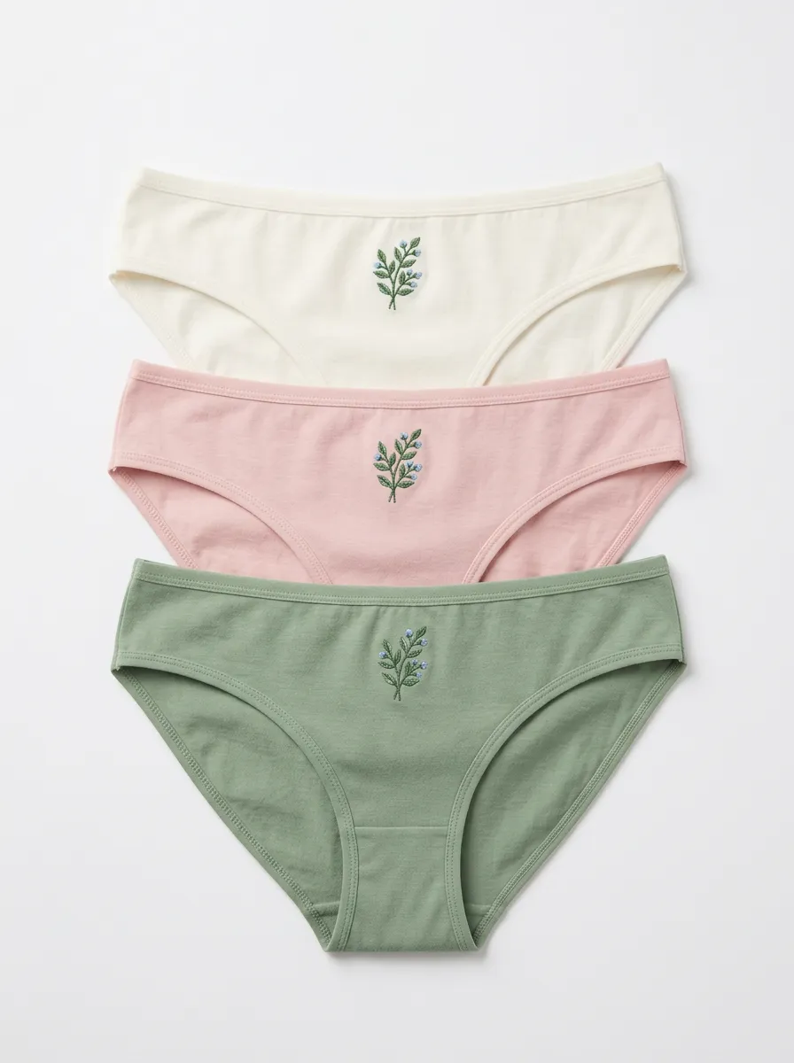 Women's Botanical Branch Embroidered Bikini Brief Set