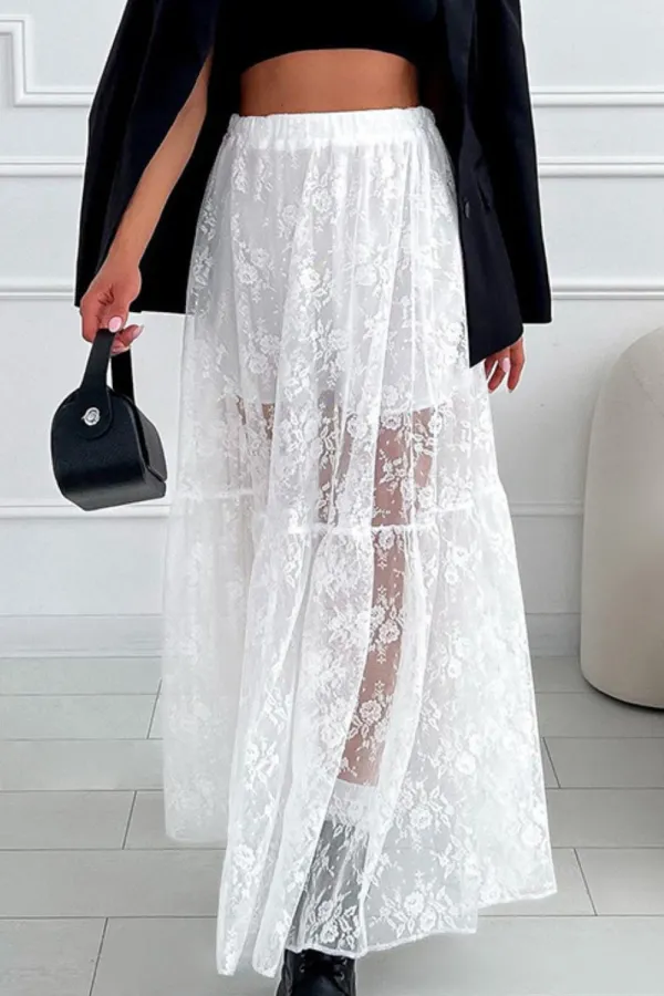 Lace Elastic Maxi Skirt