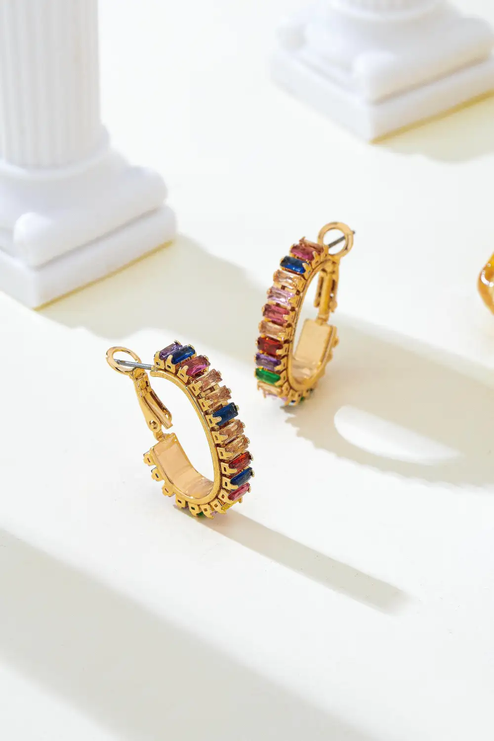 Multicolor Baguette Crystal Hoop arrings