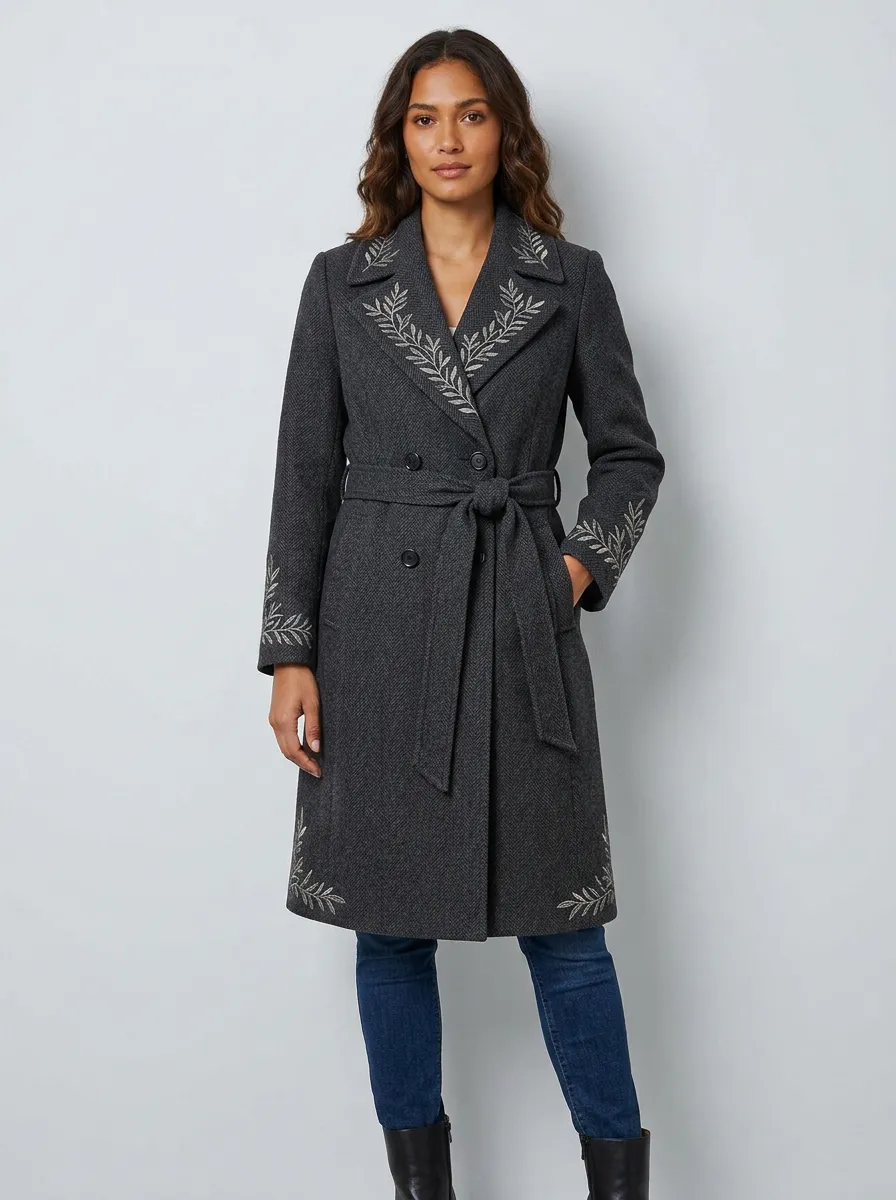 Women's Botanical Leaf Embroidered Coat