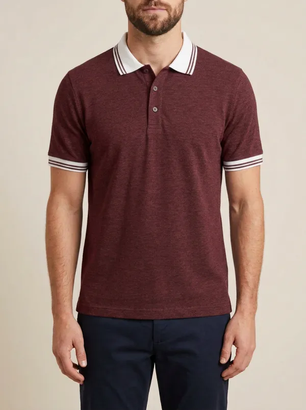 Men's Casual Charcoal Grey Striped Collar Tipped Polo Shirt