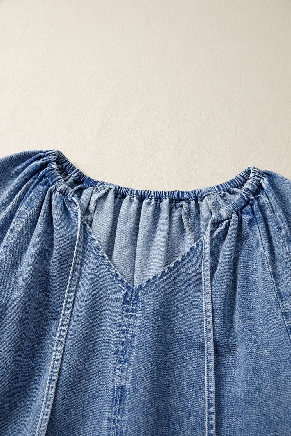 Denim V Neck Ruffle Mini Dress