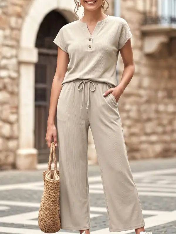 Short Sleeve Top Pants Two Piece Set