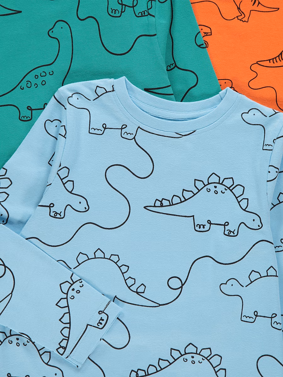 Dinosaur Line Illustration Long Sleeve Pyjamas 3 Pack detail 1