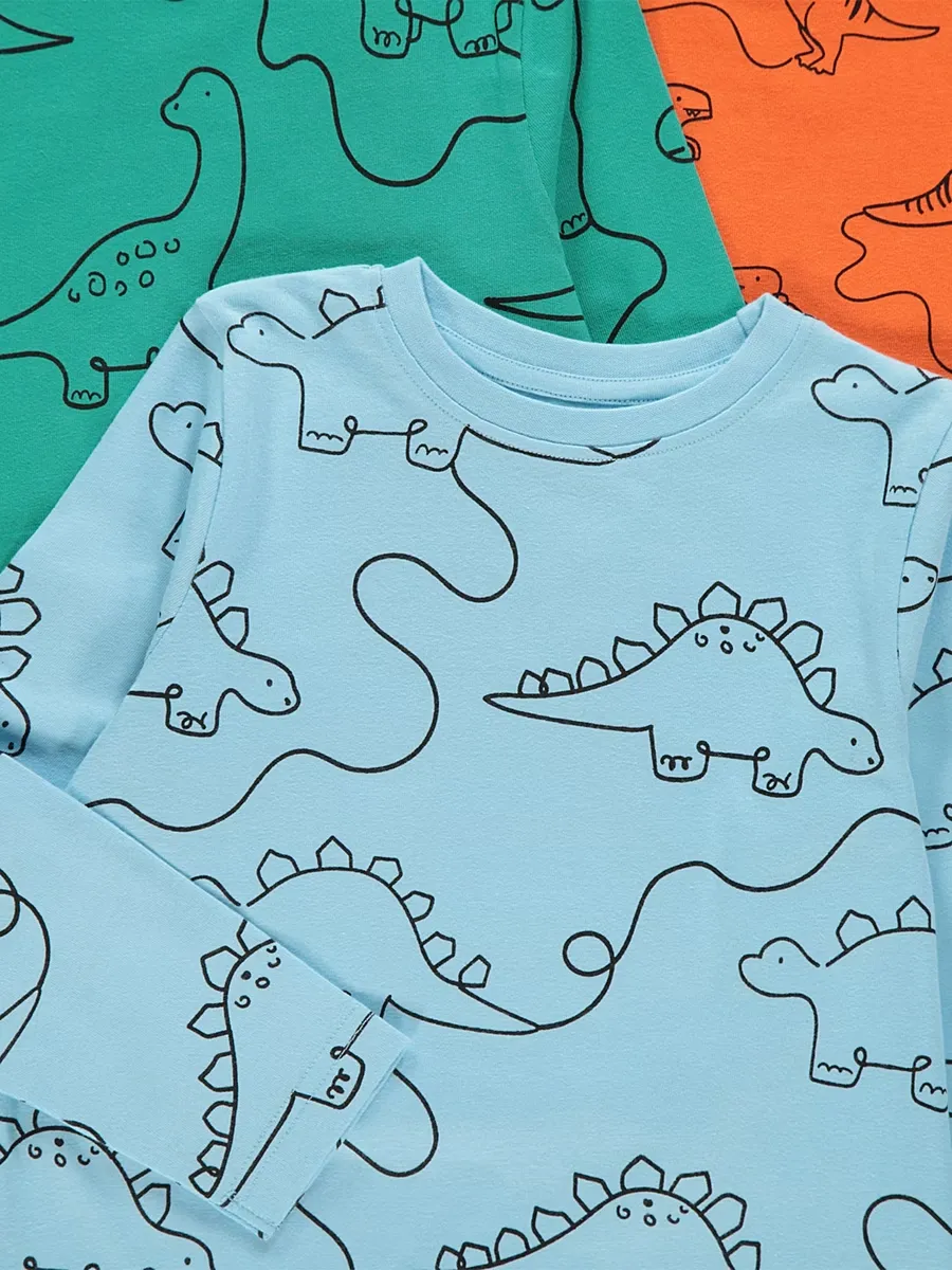 Dinosaur Line Illustration Long Sleeve Pyjamas 3 Pack