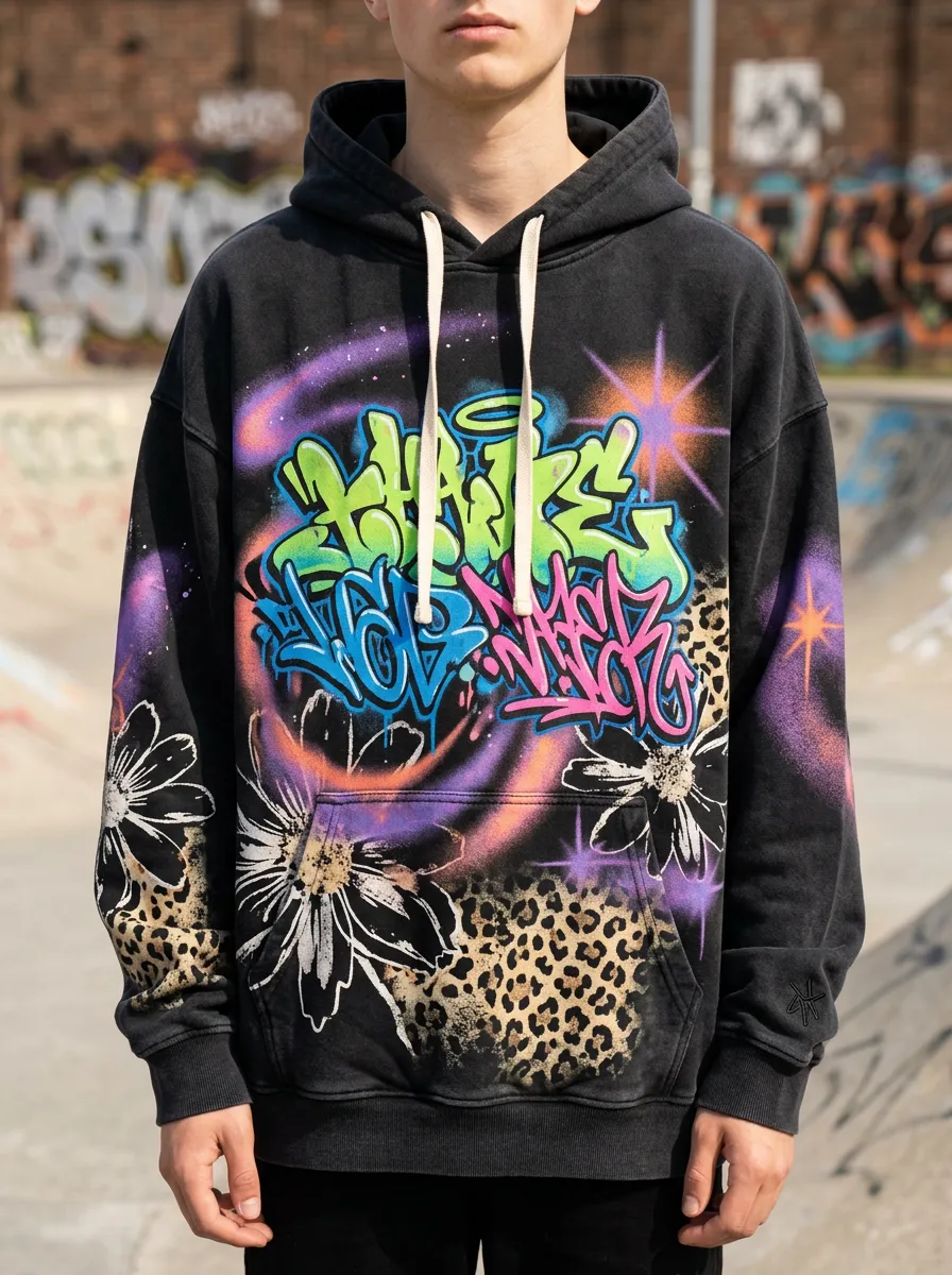 Unisex Streetwear Graffiti Leopard Flower Graphic Hoodie