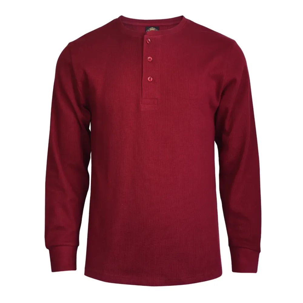 Men's Long-Sleeve Cotton Waffle-Knit Thermal Henley Shirt