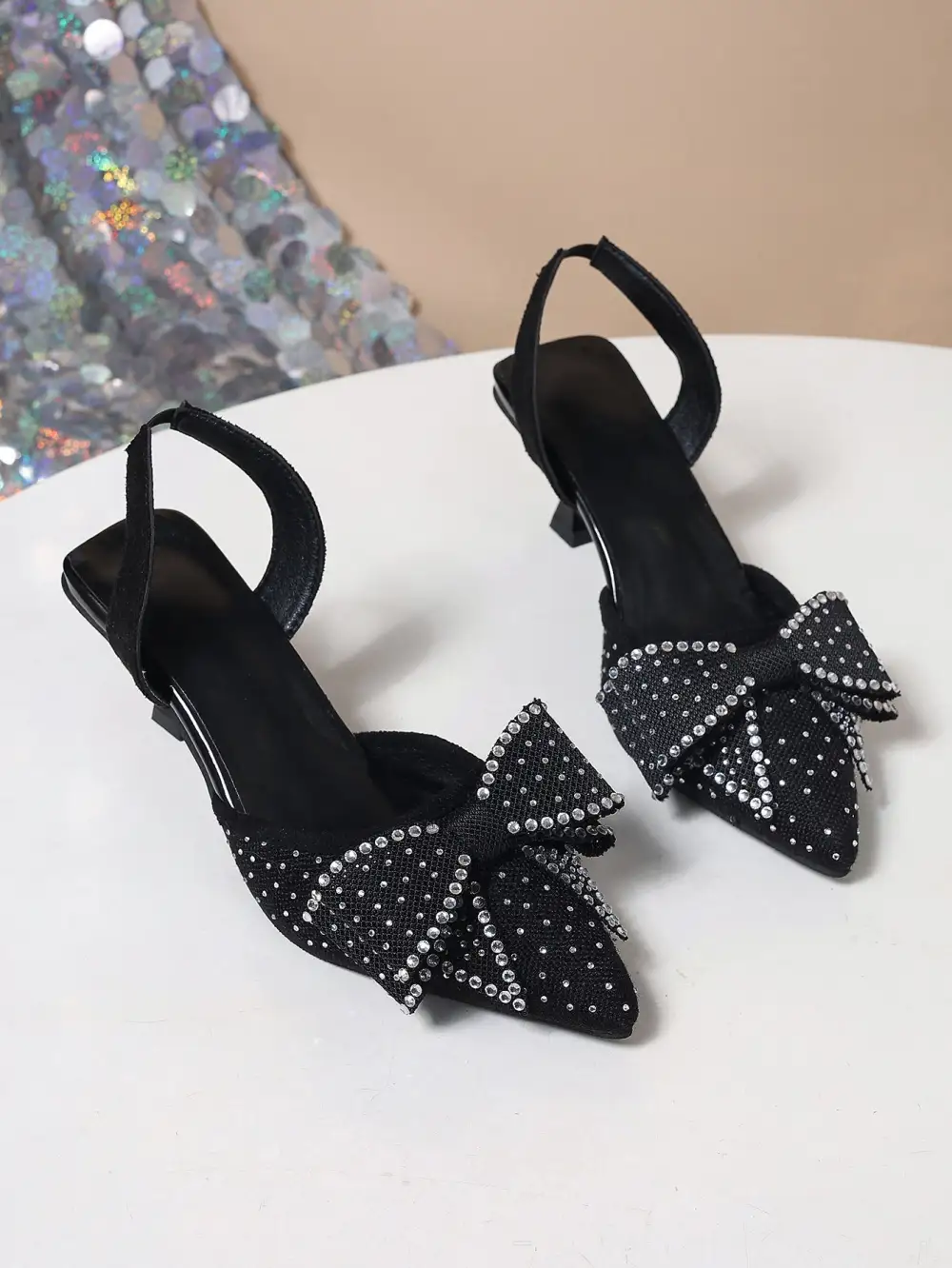 Rhinestone Bowknot Slingback Pumps