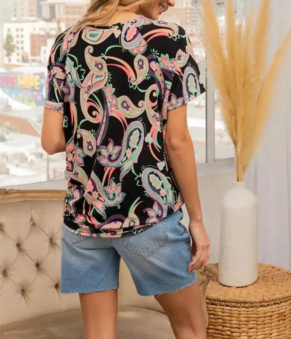 Paisley Print Round Neck Short Sleeve T-Shirt