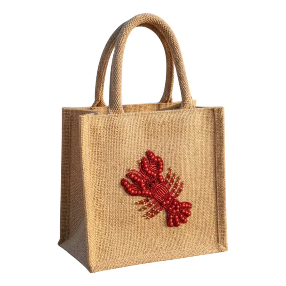 Lobster Beaded Mini Jute Tote