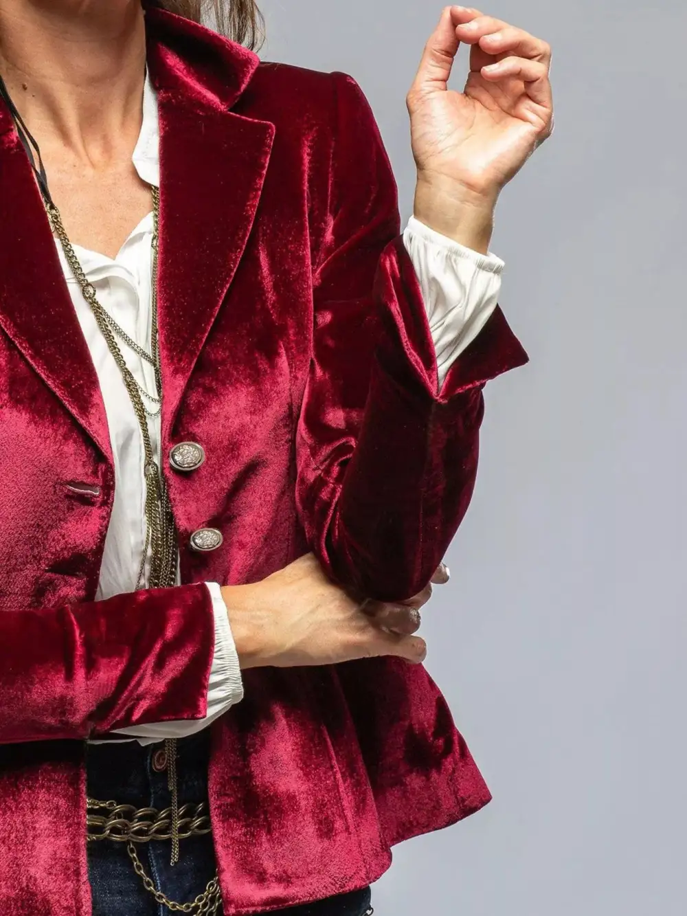 Stretch Velvet Lapel Button Blazer