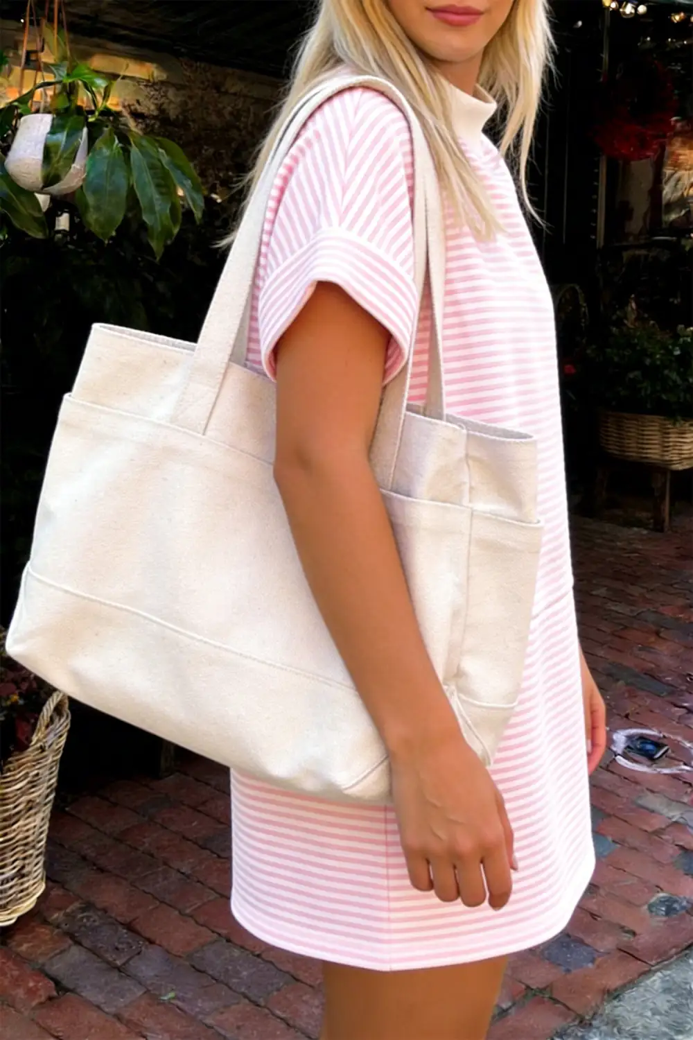 Striped Mock Neck Short Sleeve Dress Casual