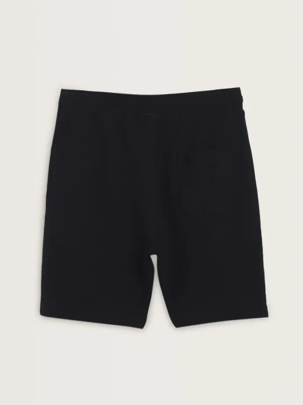Navy Self-Textured Cotton-Blend Loose Shorts