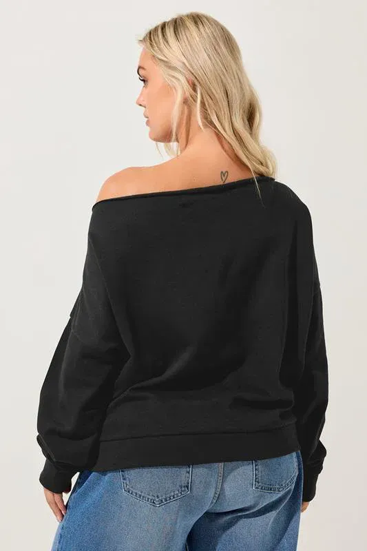 Black Off-Shoulder Sweatshirt