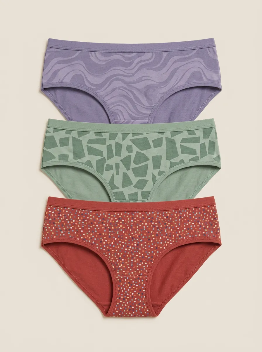 Women's Geometric Wave Polka Dot Three-Pack Briefs