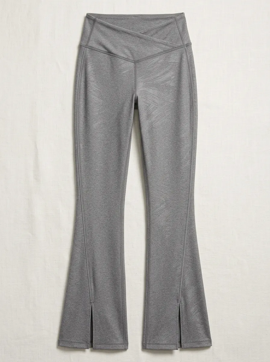 Women's Yoga Fitness Grey Cross-Waist Slit Printed Leggings