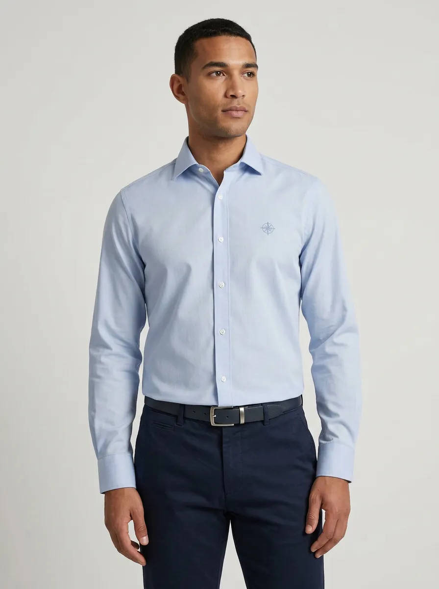 Men's Non-Iron Cotton Compass Embroidered Accent Shirt