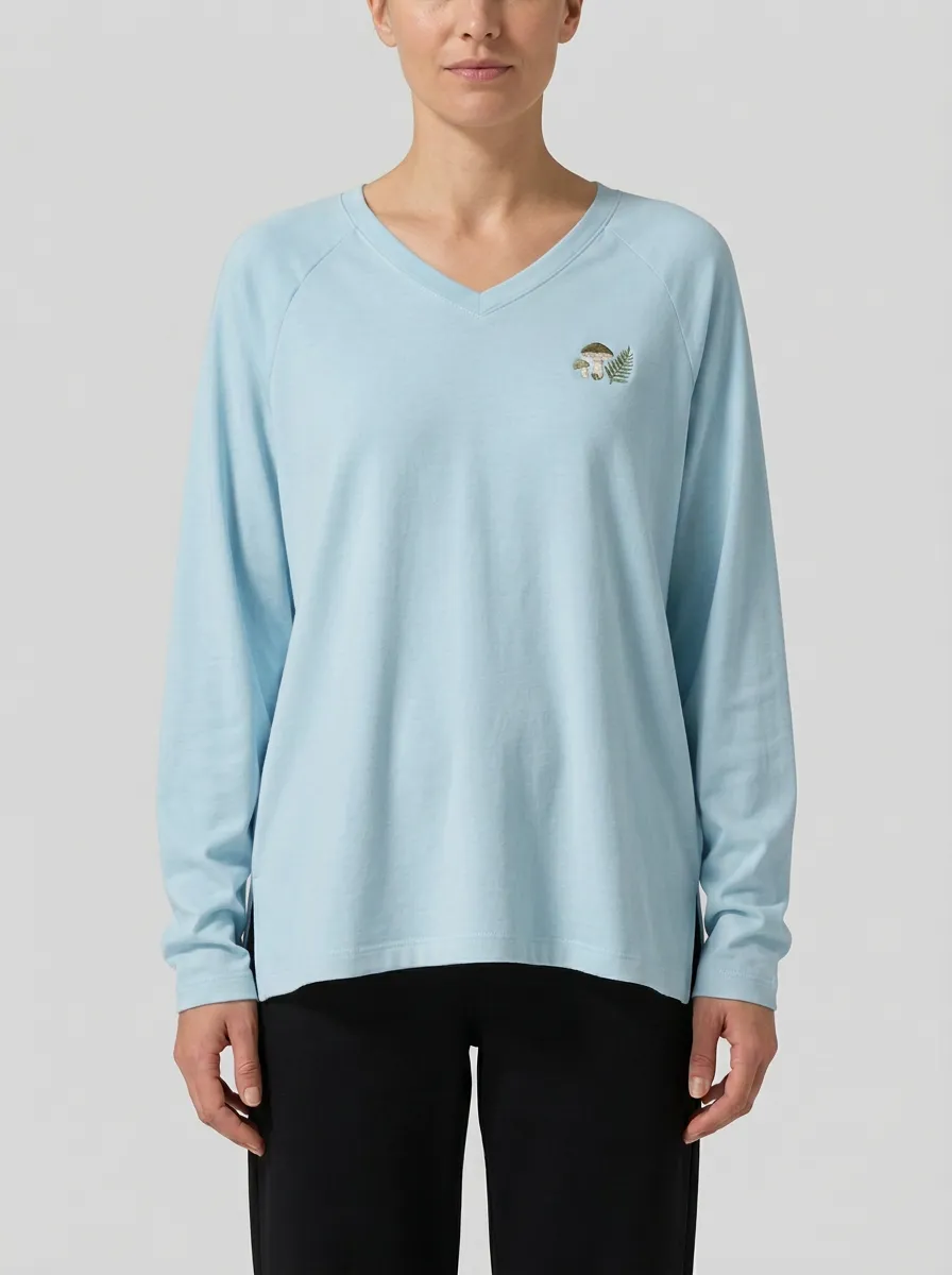 Women's Mushroom V-Neck Long-Sleeve Graphic T-Shirt
