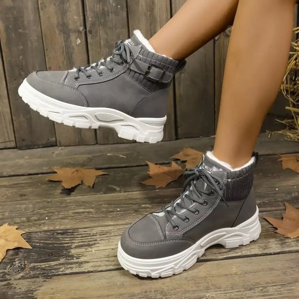 Plush Lining Lace-Up Boots