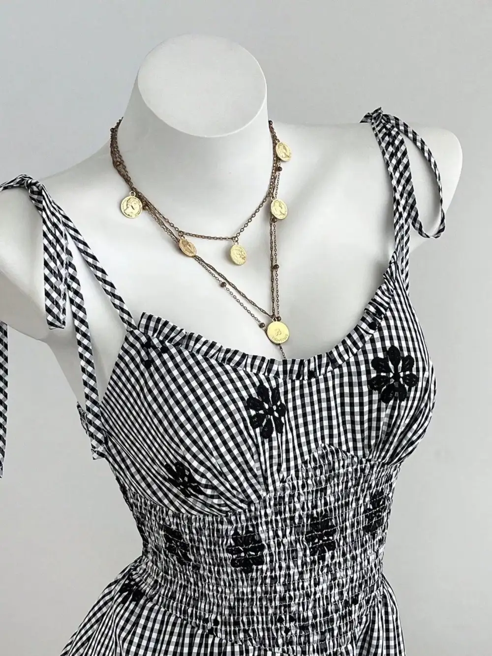 Gingham Floral Tiered Mini Dress