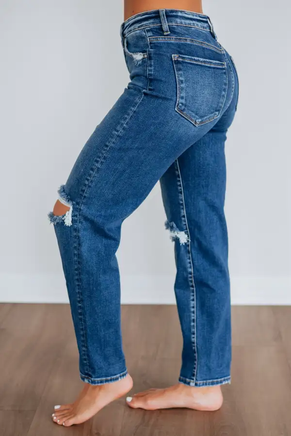 Women's High Rise Distressed Fading Whiskering Jeans