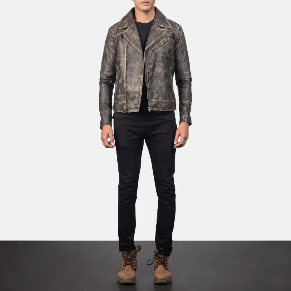 Men's Biker Leather Quilted Jacket