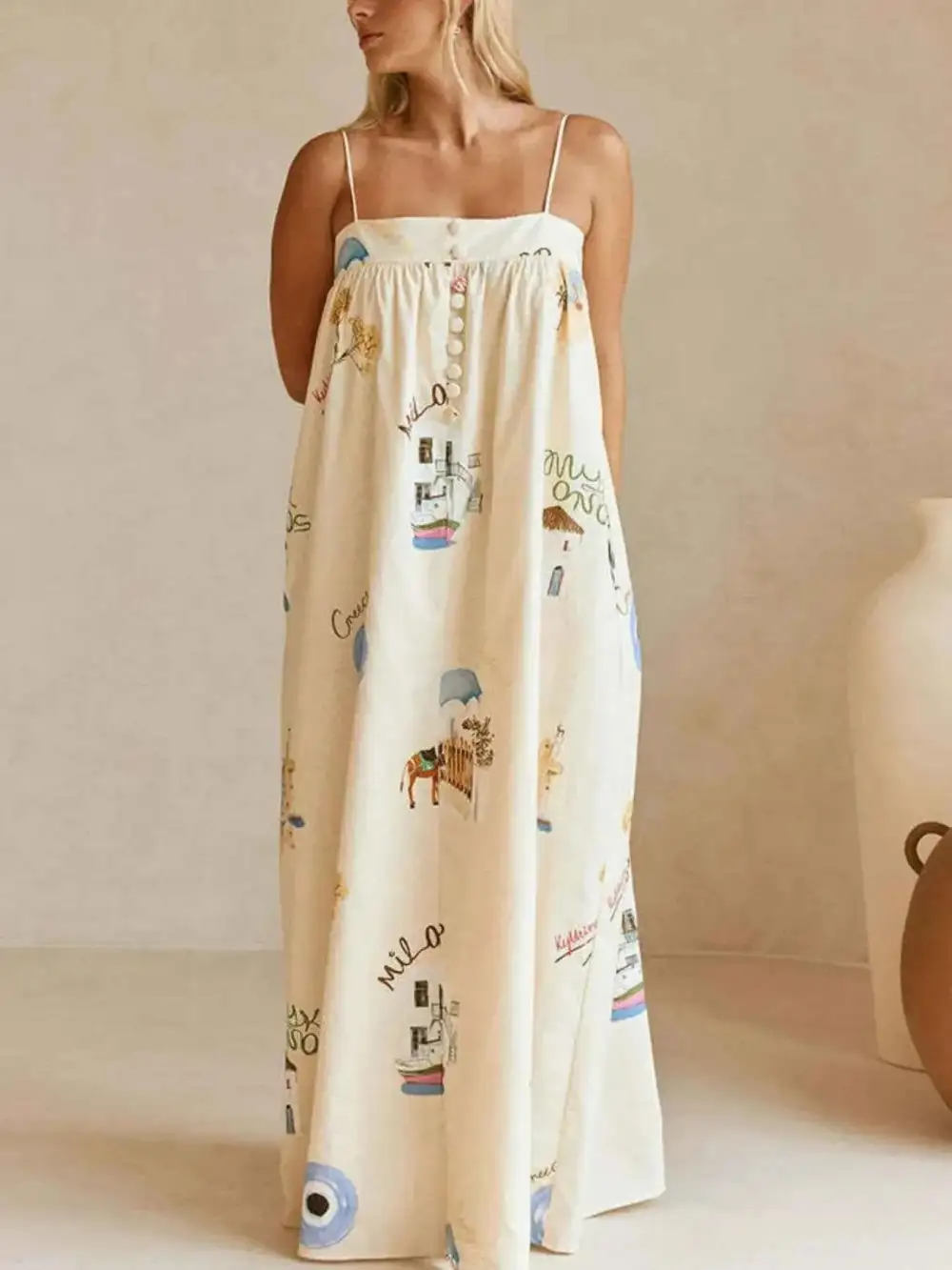 Bohemian Printed Cami Maxi Dress with Pockets