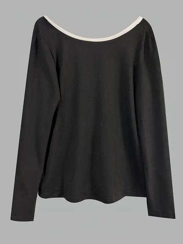 Long Sleeve Relaxed Bowknot Cutout Split Back Panel Detail Round Neck T-Shirt