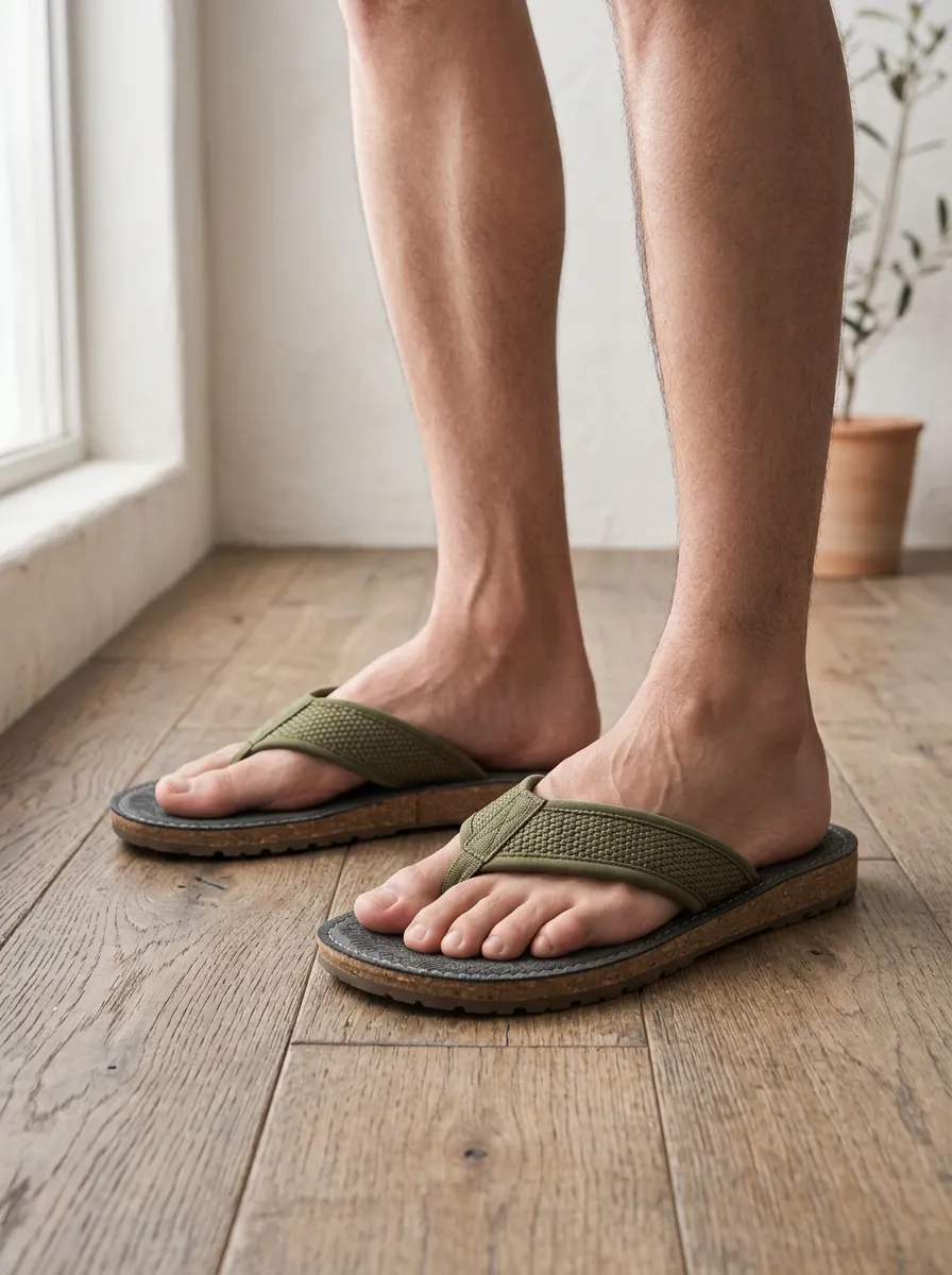 Men's Everyday Casual Textured Strap Cork Sole Flip Flops