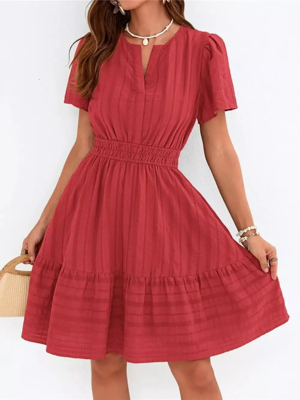Tiered Smocked Short Sleeve Casual Dress